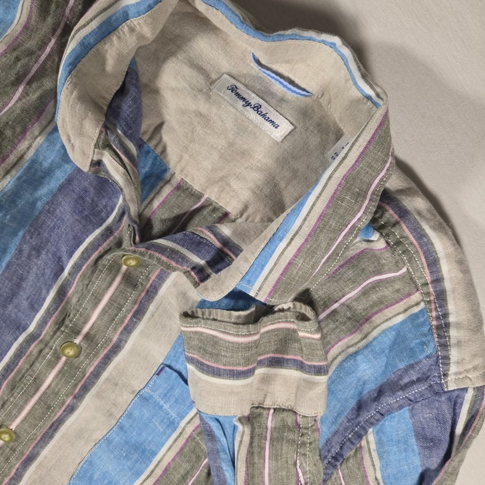 Tommy Bahama Shirt Long Sleeve Linen Men's Size Large Multicolor Stripe Casual